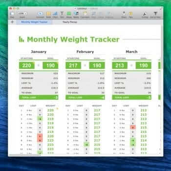 Monthly Weight Tracker Template for Numbers