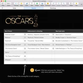 Oscar Party Template for Numbers Instructions
