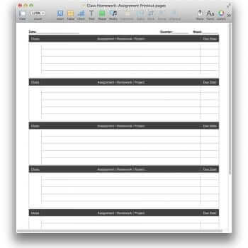 Class Homework Cart Template for Pages