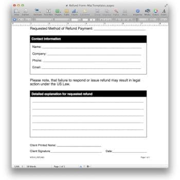 Alternative view of Refund Request Form Template